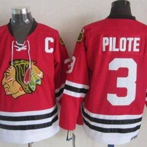 Blackhawks #3 Pierre Pilote Red CCM Throwback Stitched Jersey