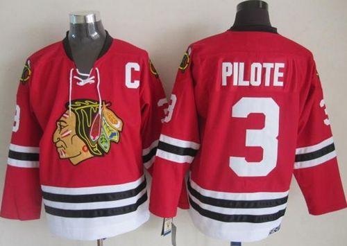 Blackhawks #3 Pierre Pilote Red CCM Throwback Stitched Jersey