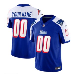 New England Patriots Custom Blue White 2023 F.U.S.E. Throwback Limited Stitched Jersey