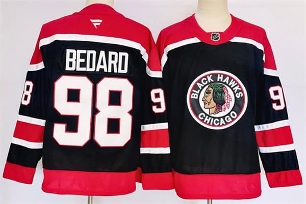 Chicago Blackhawks #98 Connor Bedard Black 2024-25 Stitched Jersey