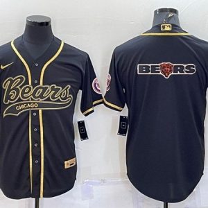 Chicago Bears Black Gold Team Big Logo With Patch Cool Base Stitched Baseball Jersey