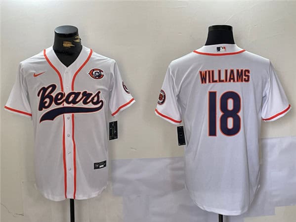 Chicago Bears #18 Caleb Williams White With Patch Cool Base Stitched Jersey