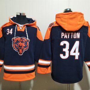 Chicago Bears #34 Walter Payton Navy Ageless Must-Have Lace-Up Pullover Hoodie