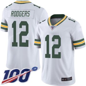 Green Bay Packers #12 Aaron Rodgers 2019 White 100th Season Vapor Untouchable Limited Stitched Jersey