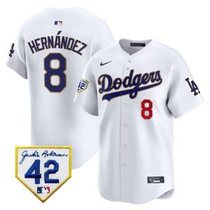 Los Angeles Dodgers #8 Enrique Hernandez White 2024 Jackie Robinson Patch Stitched Jersey