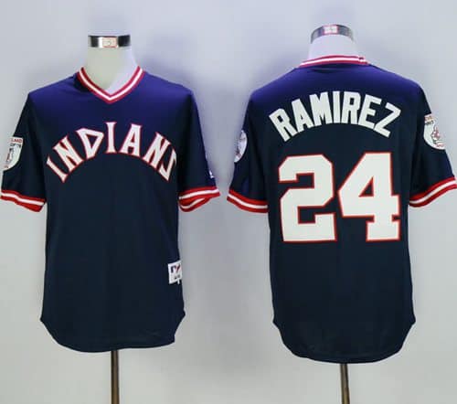 Indians #24 Manny Ramirez Navy Blue 1976 Turn Back The Clock Stitched Jersey