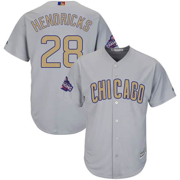 Chicago Cubs #28 Kyle Hendricks World Series Champions Gold Program Cool Base Stitched Jersey