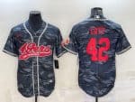 San Francisco 49ers #42 Ronnie Lott Grey Red Camo With Patch Cool Base Stitched Baseball Jersey