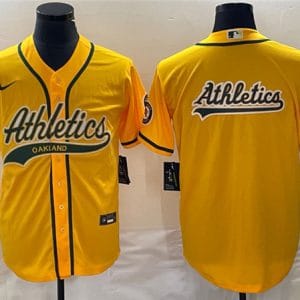 Oakland Athletics Yellow Team Big Logo Cool Base Stitched Jersey 002