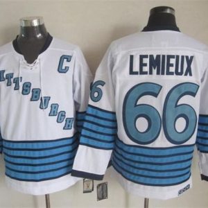 Penguins #66 Mario Lemieux White Light Blue CCM Throwback Stitched Jersey