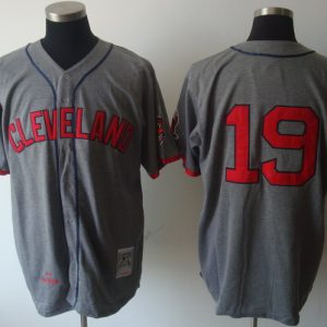 Mitchell And Ness Indians #19 Bob Feller Grey Stitched Throwback Jersey