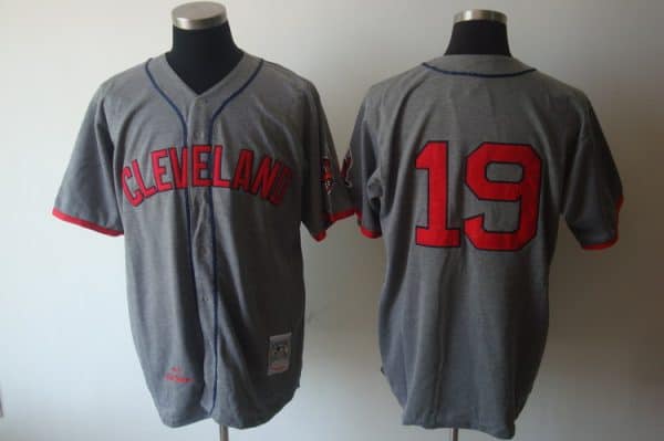 Mitchell And Ness Indians #19 Bob Feller Grey Stitched Throwback Jersey