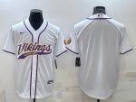 Minnesota Vikings Blank White With Patch Cool Base Stitched Baseball Jersey