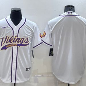 Minnesota Vikings Blank White With Patch Cool Base Stitched Baseball Jersey