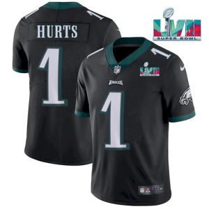 Philadelphia Eagles #1 Jalen Hurts Black Super Bowl LVII Patch Vapor Untouchable Limited Stitched Jersey