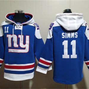 New York Giants #11 Phil Simms Blue Lace-Up Pullover Hoodie