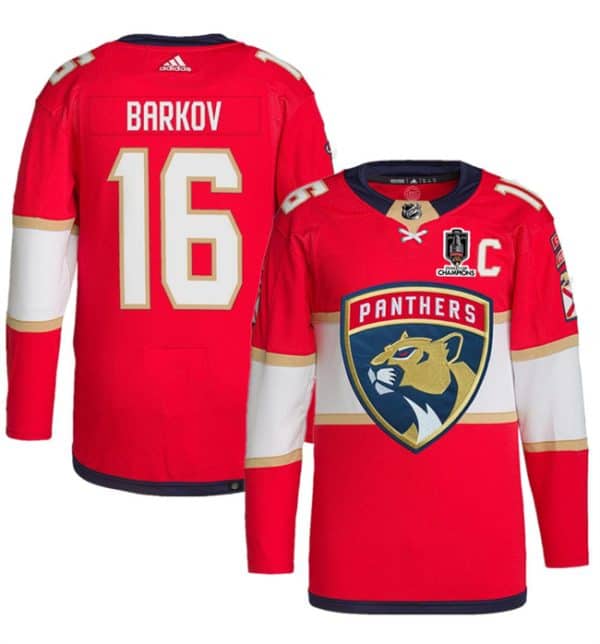 Florida Panthers #16 Aleksander Barkov Red Home 2024 Stanley Cup Champions Stitched Jersey