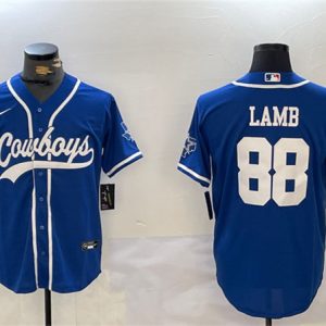 Dallas Cowboys #88 CeeDee Lamb Royal With Patch Cool Base Stitched Jersey
