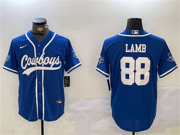 Dallas Cowboys #88 CeeDee Lamb Royal With Patch Cool Base Stitched Jersey