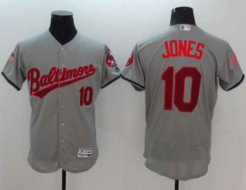 Orioles #10 Adam Jones Grey Fashion Stars Stripes Flexbase Authentic Stitched Jersey