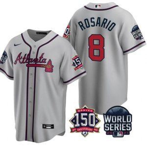 Atlanta Braves #8 Eddie Rosario 2021 Gray World Series With 150th Anniversary Patch Cool Base Stitched Jersey