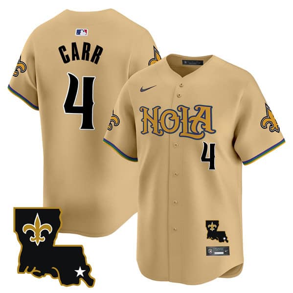 New Orleans Saints #4 Derek Carr Gold Cool Base Stitched Jersey