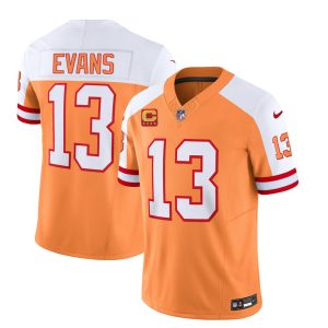 Tampa Bay Buccaneers #13 Mike Evans 2023 F.U.S.E. White Gold With 4-Star C Patch Throwback Limited Stitched Jersey