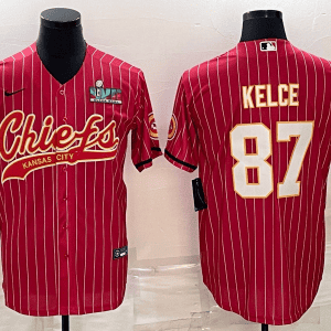 Kansas City Chiefs #87 Travis Kelce Red With Super Bowl LVII Patch Cool Base Stitched Baseball Jersey