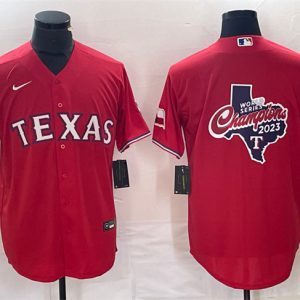 Texas Rangers Red 2023 World Series Champions Big Logo With Patch Cool Base Stitched Jersey
