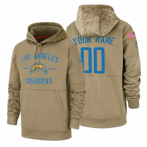 Los Angeles Chargers Custom Nike Tan 2019 Salute To Service Name Number Sideline Therma Pullover Hoodie