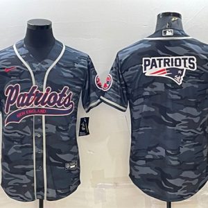 New England Patriots Gray Camo Team Big Logo With Patch Cool Base Stitched Baseball Jersey