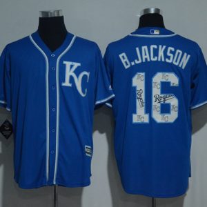 Kansas City Royals #16 Bo Jackson Blue Team Logo Print Cool Base Stitched Jersey
