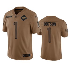Washington Commanders #1 Jahan Dotson 2023 Brown Salute To Service Limited Stitched Jersey