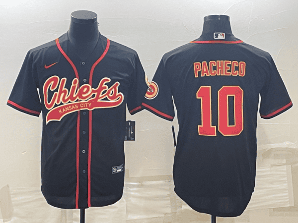 Kansas City Chiefs #10 Isiah Pacheco Black With Patch Cool Base Stitched Baseball Jersey