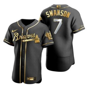 Atlanta Braves #7 Dansby Swanson Black Golden Flex Base Stitched Jersey