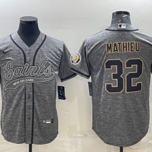 New Orleans Saints #32 Tyrann Mathieu Gray With Patch Cool Base Stitched Jersey