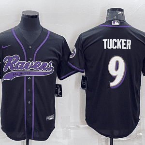 Baltimore Ravens #9 Justin Tucker Black With Patch Cool Base Stitched Baseball Jersey