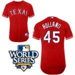 Rangers #45 Derek Holland Red Cool Base W 2010 World Series Patch Stitched Jerseys