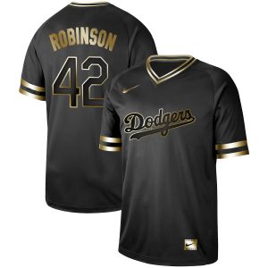 Los Angeles Dodgers #42 Jackie Robinson Black Gold Stitched Jersey