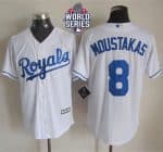 Royals #8 Mike Moustakas White New Cool Base W 2015 World Series Patch Stitched Jersey