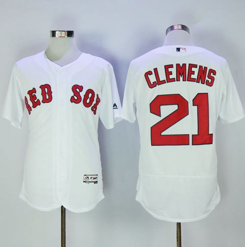 Red Sox #21 Roger Clemens White Flexbase Authentic Collection Stitched Jersey