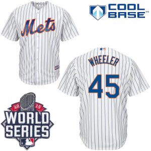 Mets #45 Zack Wheeler White(Blue Strip) New Cool Base W 2015 World Series Patch Stitched Jersey