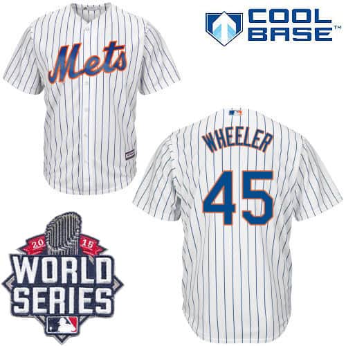 Mets #45 Zack Wheeler White(Blue Strip) New Cool Base W 2015 World Series Patch Stitched Jersey