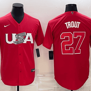USA #27 Mike Trout 2023 Red World Classic Stitched Jersey