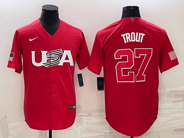 USA #27 Mike Trout 2023 Red World Classic Stitched Jersey