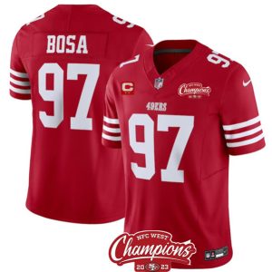San Francisco 49ers #97 Nick Bosa Red 2023 F.U.S.E. With 2-Star C Ptach And NFC West Champions Patch Stitched Jersey