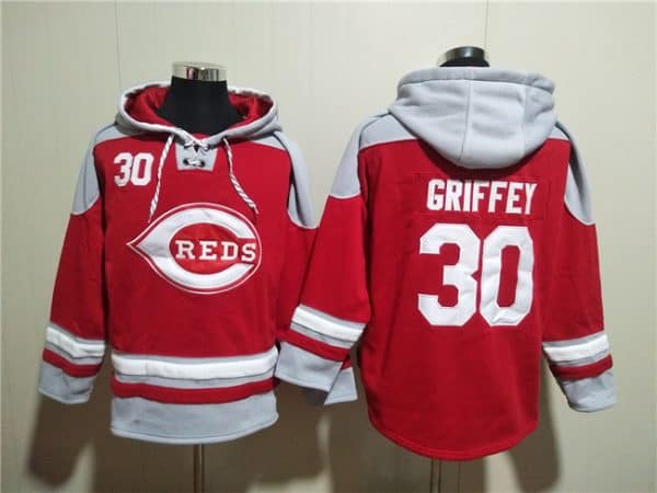 Cincinnati Reds #30 Ken Griffey Jr. Red Ageless Must-Have Lace-Up Pullover Hoodie