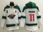 Wild #11 Zach Parise White Sawyer Hooded Sweatshirt Stitched Jersey
