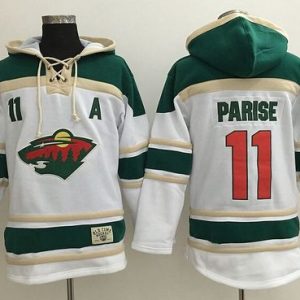 Wild #11 Zach Parise White Sawyer Hooded Sweatshirt Stitched Jersey