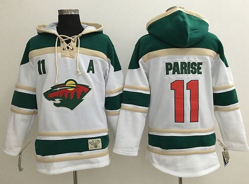 Wild #11 Zach Parise White Sawyer Hooded Sweatshirt Stitched Jersey